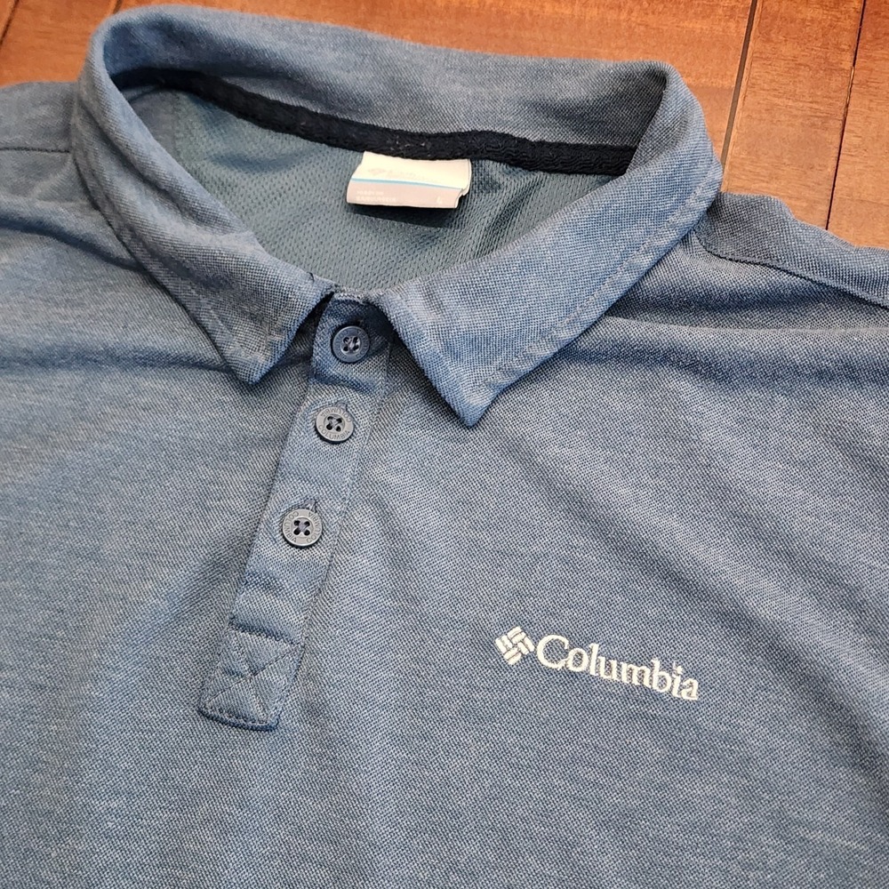 Columbia Mens Utili-izer Polo Shirt Large Blue Performance Golf Hiking XM0707 L - Picture 2 of 7